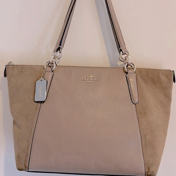 Coach Ava Womens Taupe Leather Suede Shoulder Tote Bag F36123 - Picture 1 of 10